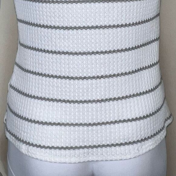 Paper Crane Sleeveless‎ Waist Tie Front Striped Waffle Knit Faux Button Shirt - Picture 9 of 9